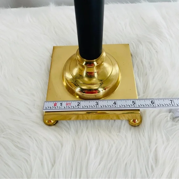 Elegant Large Lacquered Brass & Black Metal Candle Holder